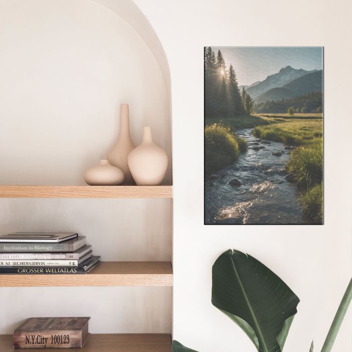 A Mountain Stream Canvas Print on a Wall