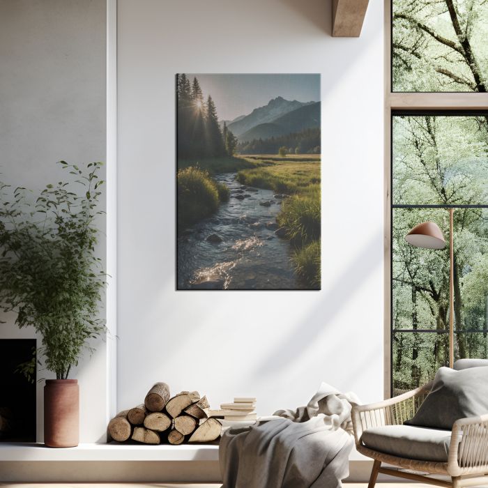 A Mountain Stream Canvas Wall Art by the Window