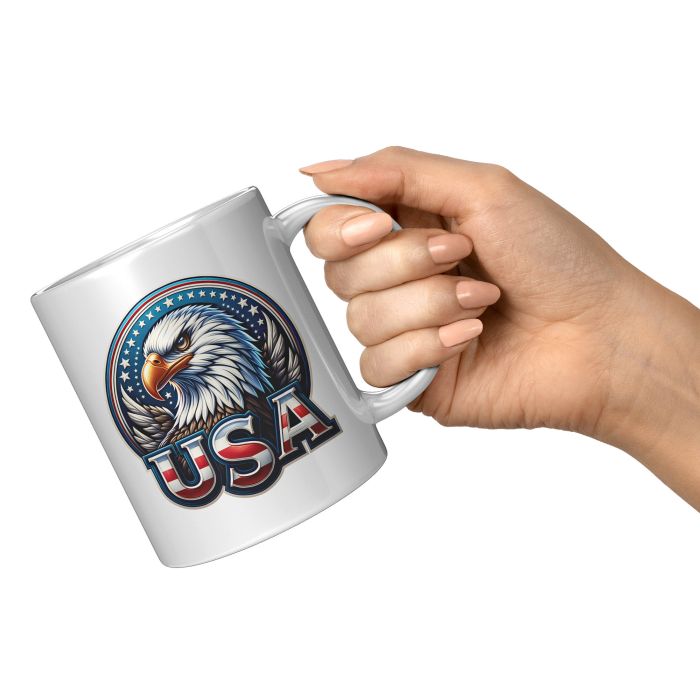 American Eagle USA 11oz White Coffee Mug Lifestyle Right Hand View