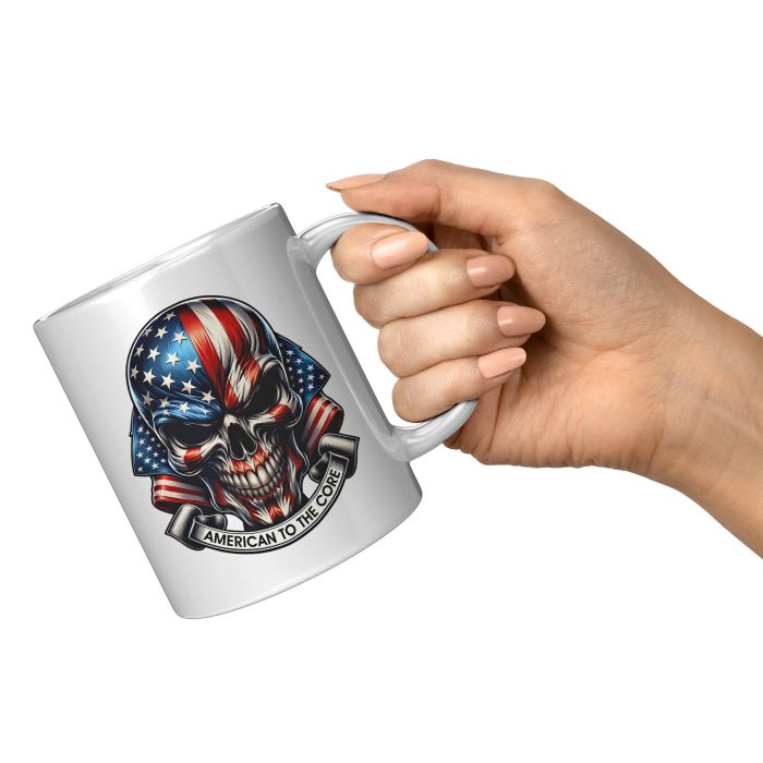 American To The Core Patriotic Skull 11oz White Right Hand View Coffee Mug