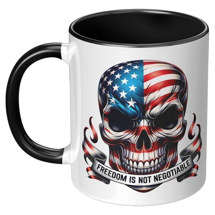 Freedom Patriotic Skull 11 oz Color Accent Coffee Mug Left View