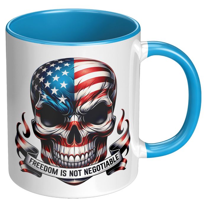 Freedom Patriotic Skull 11 oz Blue Color Accent Coffee Mug Right View