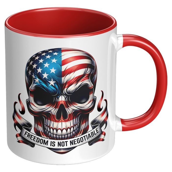 Freedom Patriotic Skull 11 oz Red Color Accent Coffee Mug Right View