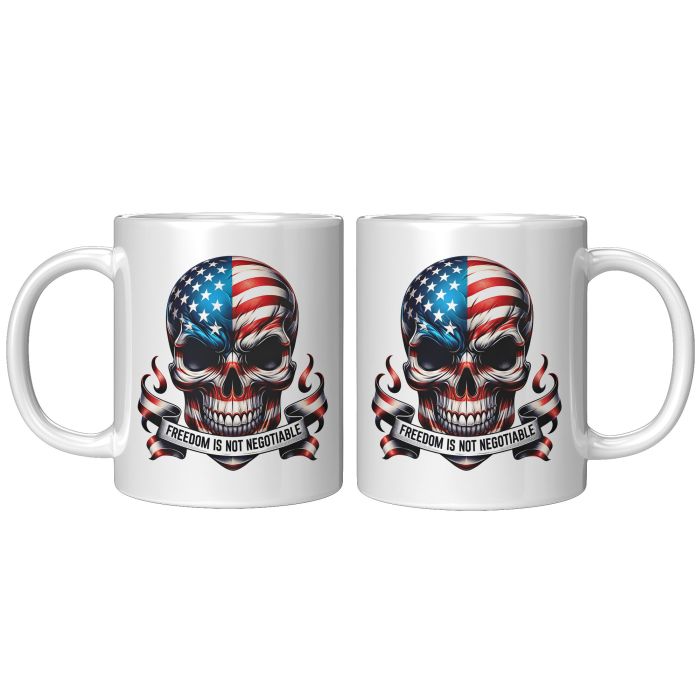 Freedom Patriotic Skull 11oz White Left and Right View