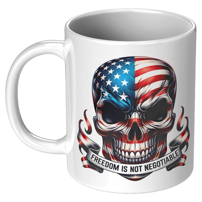 Freedom Patriotic Skull 11oz White Left Hand View