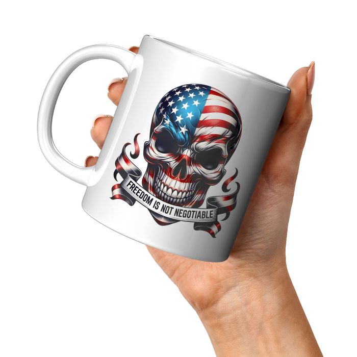 Freedom Patriotic Skull 11oz White Left Hand Model View