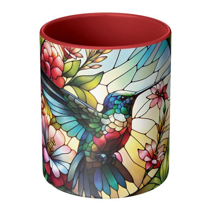 Stained Glass Hummingbird and Flowers 11oz Mug Center View