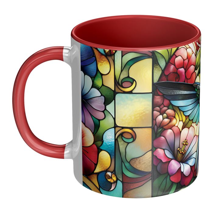 Stained Glass Hummingbird and Flowers 11oz Mug Left View