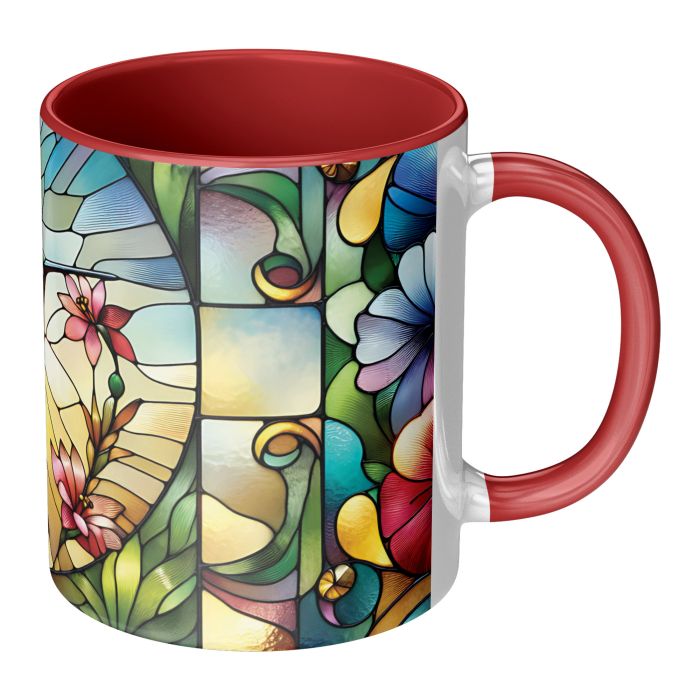 Stained Glass Hummingbird and Flowers 11oz Mug Right View