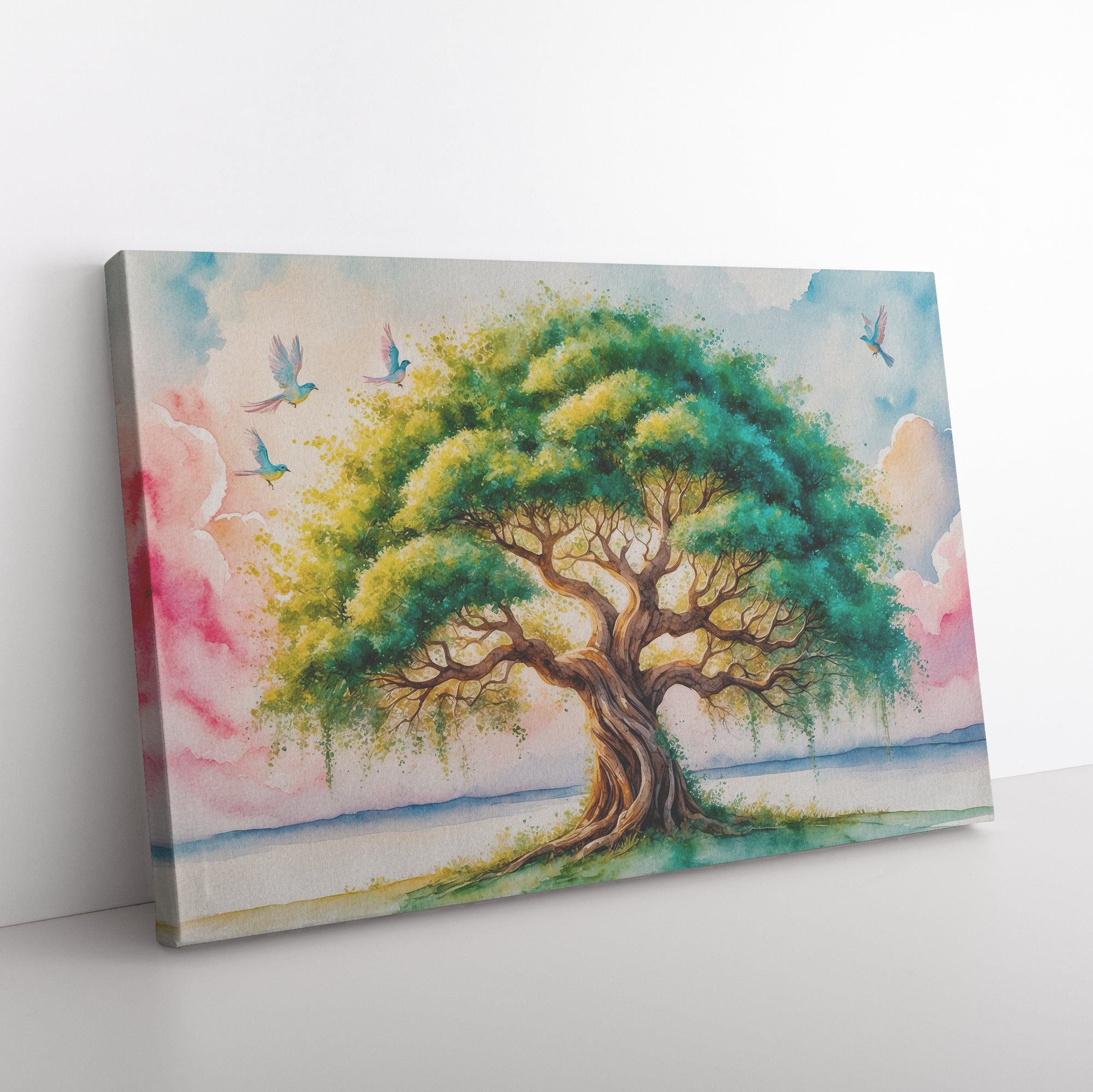 Tree of Life Watercolor Canvas Wall Art Angle Floor View
