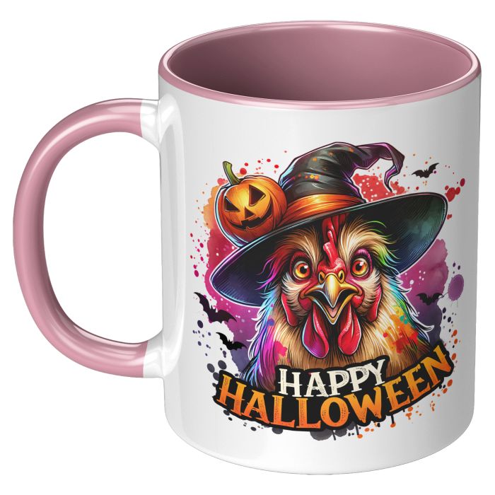 Happy Halloween Chicken mug 11 Oz Accent Pink