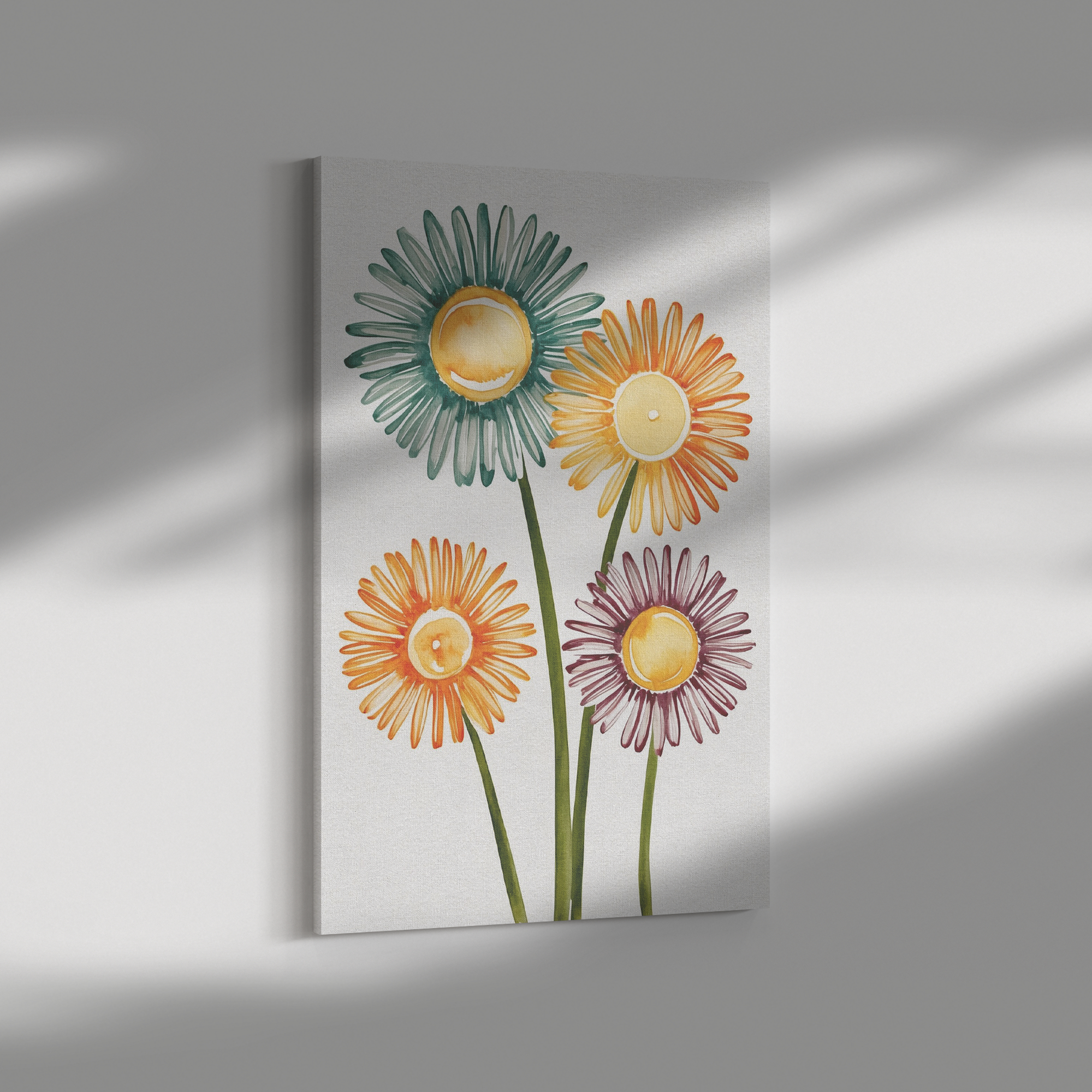 Abstract Minimalist Watercolor Daisies Dramatic Shadow